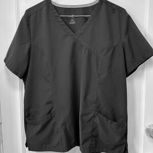 BLACK scrub top medical nurse size XL stretchy fabric